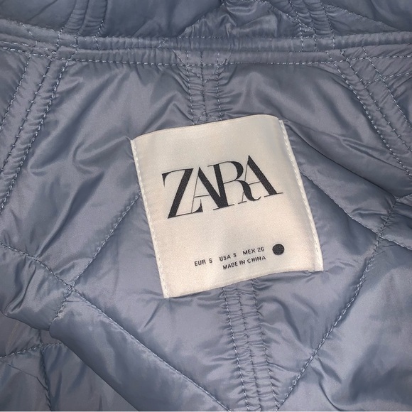 Zara Blue Quilted Puffer Coat Longline - Picture 6 of 11